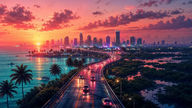 Editorial key-art of Vice City and Leonida used for the GTA VI Library visual